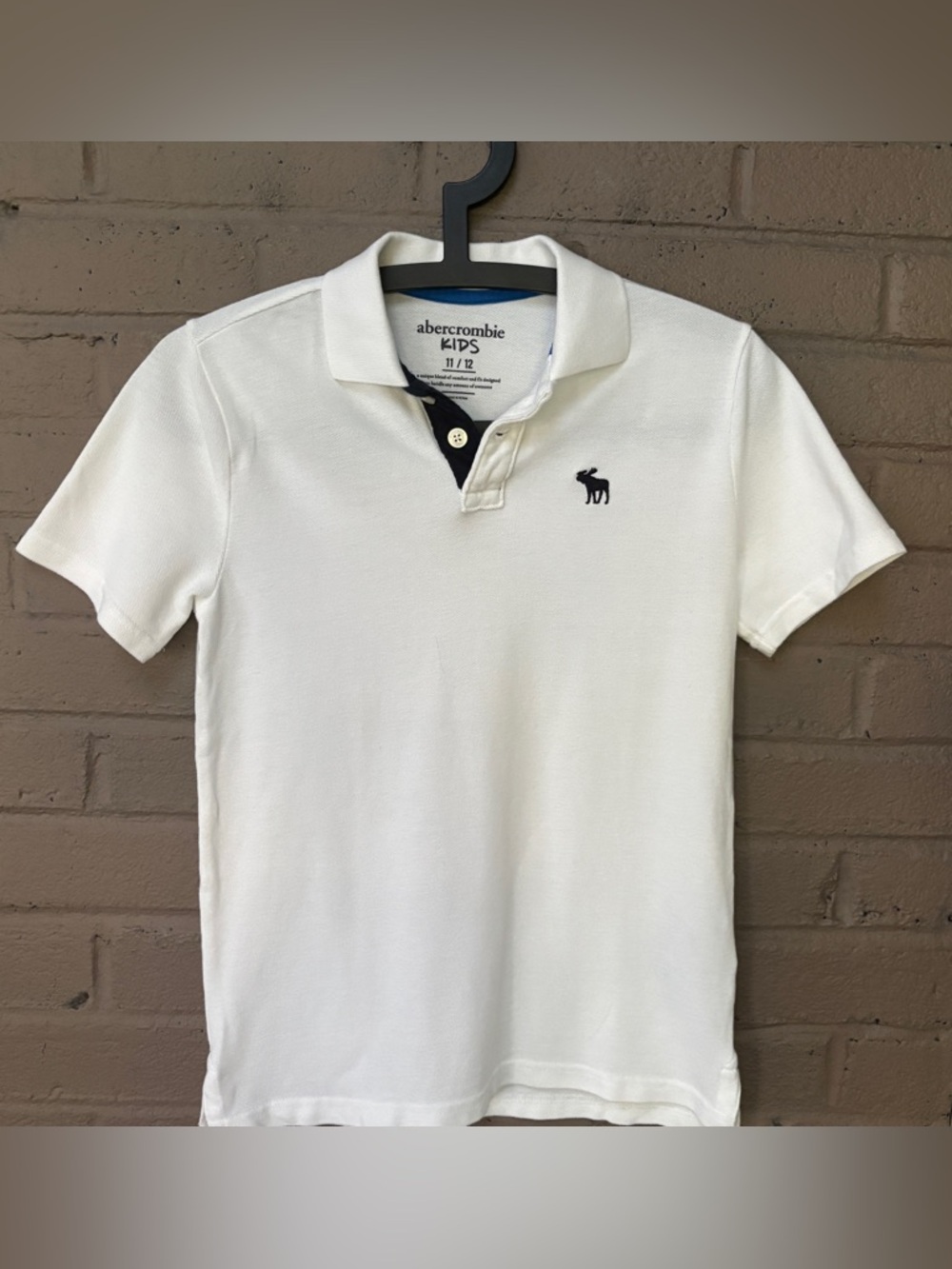 Abercrombie & Fitch Kids White Polo with Navy Logo Accents